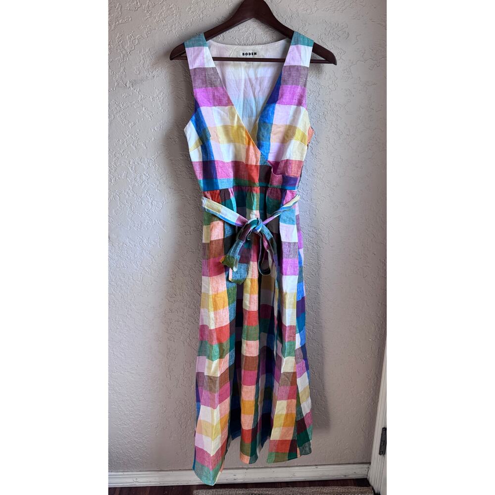 Boden multicolor gingham linen midi dress - Picture 3 of 9